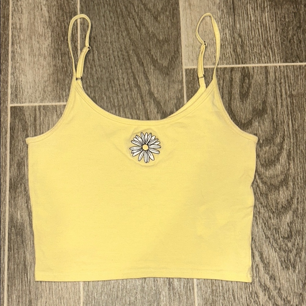 Yellow Daisy Embroidered Women's Cami Crop Top